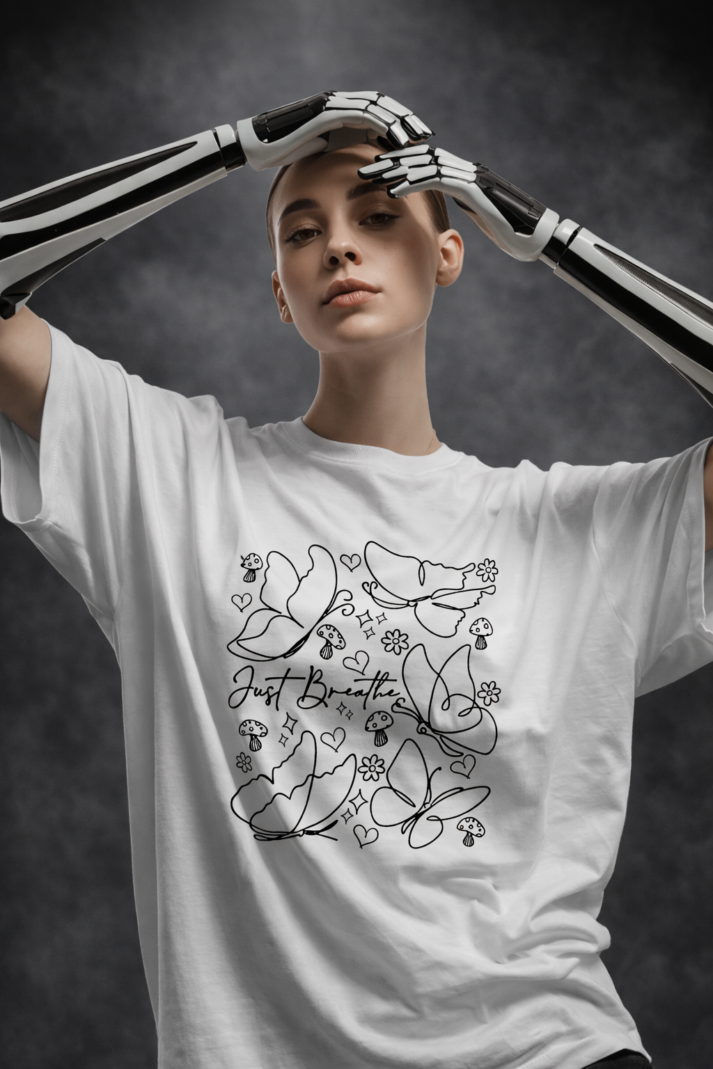 JUST BREATHE WHITE PRINTED ON BLACK Tee SKU-G109