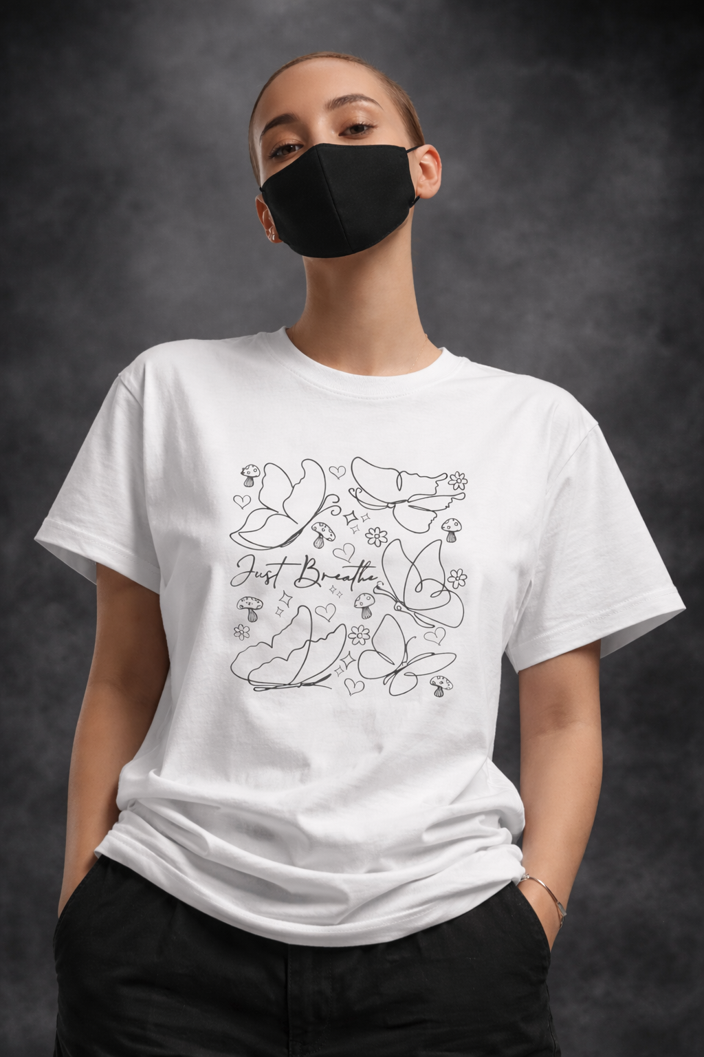 JUST BREATHE BLACK PRINTED ON WHITE Tee SKU-G108-1
