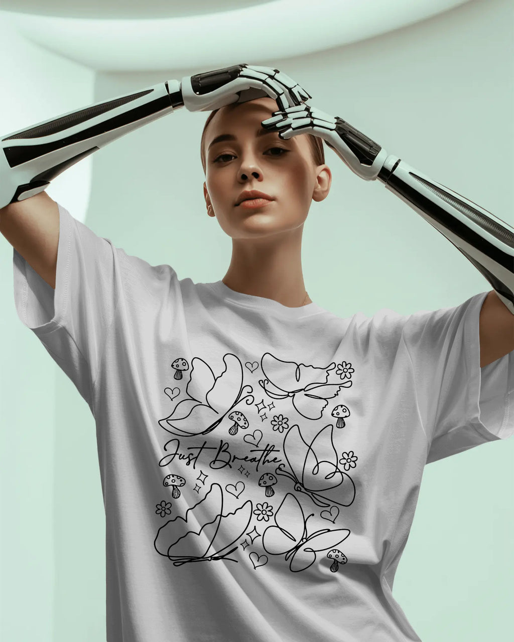 JUST BREATHE BLACK PRINTED ON WHITE Tee SKU-G108-1