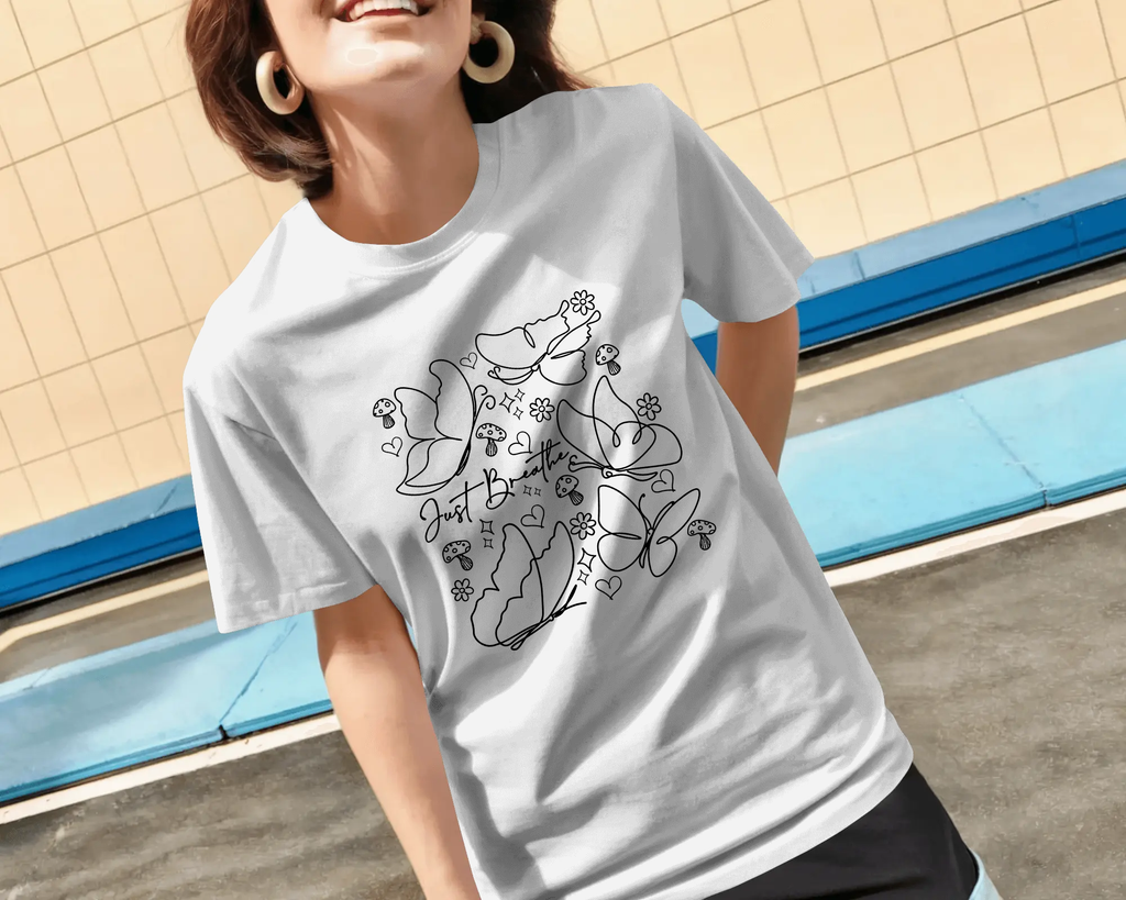 JUST BREATHE BLACK PRINTED ON WHITE Tee SKU-G108-1