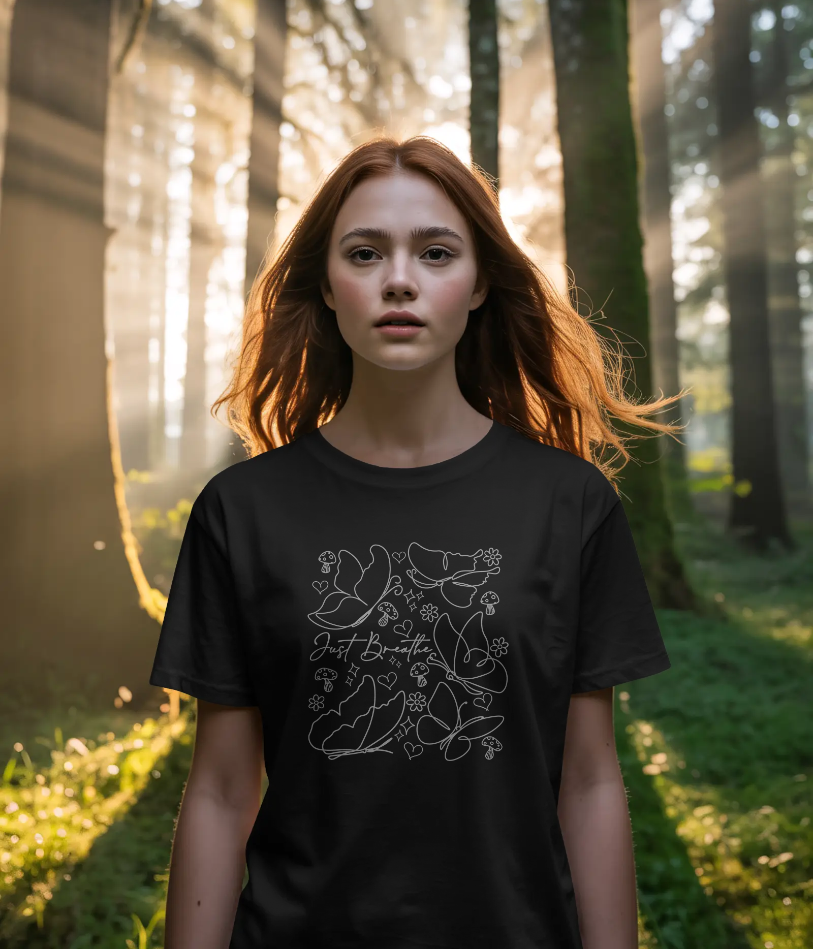 JUST BREATHE WHITE PRINTED ON BLACK Tee SKU-G109